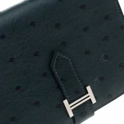 Hermes Dark Green Ostrich Bearn Wallet For Women -Deals Hermes Store luxury women hermes used handbags p329815 009