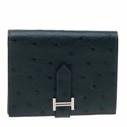 Hermes Dark Green Ostrich Bearn Wallet For Women