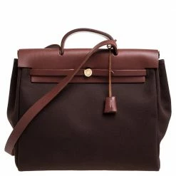 Hermes Cacao/Natural Canvas And Leather Herbag Zip 39 Bag For Women