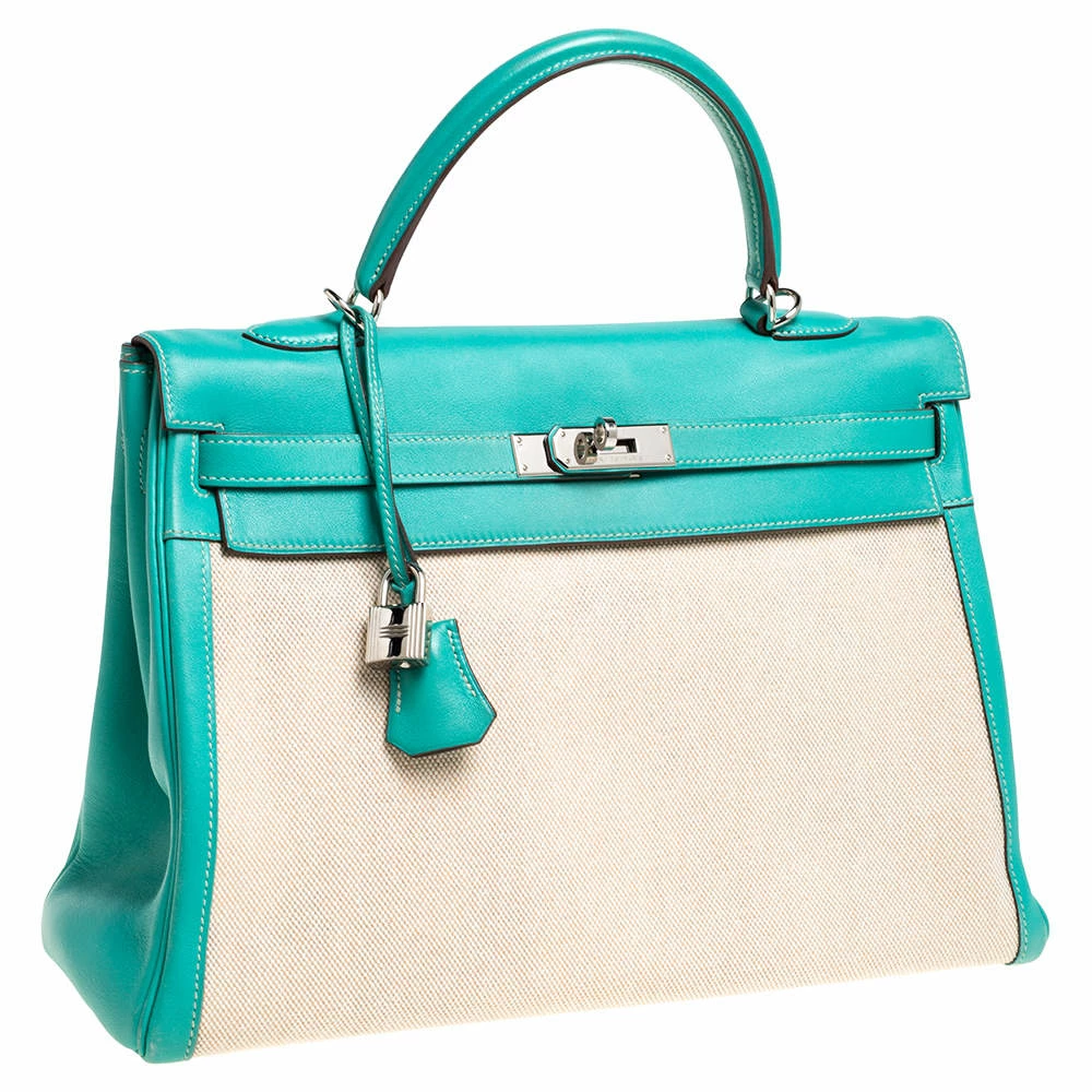 Hermes Lagon Toile And Swift Leather Palladium Hardware Kelly Retourne 35 Bag For Women 5 Hermes Lagon Toile And Swift Leather Palladium Hardware Kelly Retourne 35 Bag For Women - Image 3