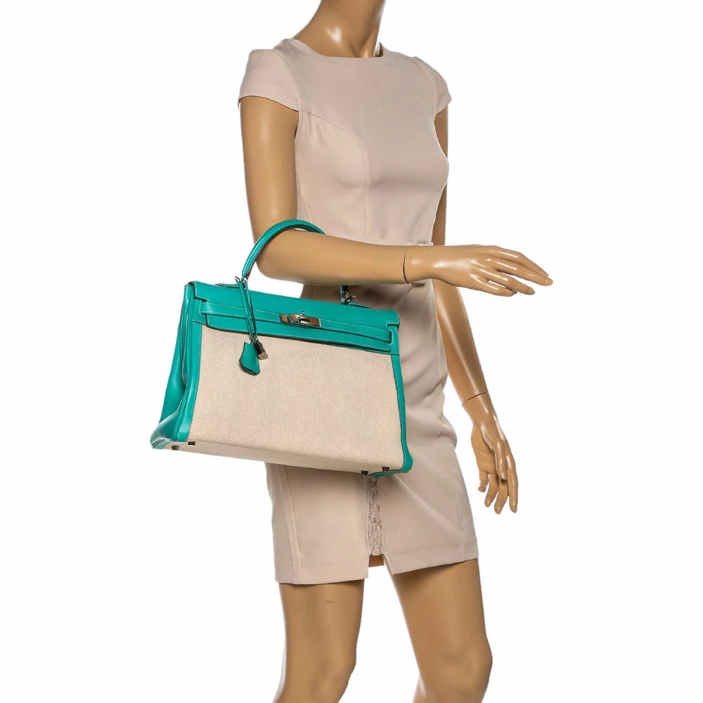 Hermes Lagon Toile And Swift Leather Palladium Hardware Kelly Retourne 35 Bag For Women 4 Hermes Lagon Toile And Swift Leather Palladium Hardware Kelly Retourne 35 Bag For Women - Image 2