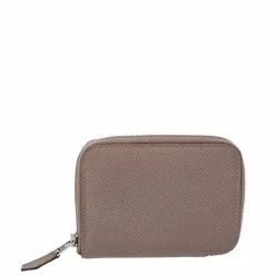 Hermes Taupe Epsom Leather Zip Around Compact Wallet For Women