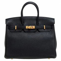 Hermes Black Togo Leather Birkin 25 Bag For Women