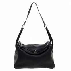 Hermes Black Taurillon Clemence Leather Palladium Hardware Lindy 34 Bag For Women