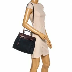 Hermes Black/Brown Canvas And Leather Herbag Zip 31 Bag For Women 15 Hermes Black/Brown Canvas And Leather Herbag Zip 31 Bag For Women -Deals Hermes Store luxury women hermes used handbags p334217 003