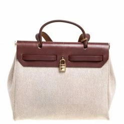 Hermes Chocolate Brown/Beige Toile And Leather Herbag 31 Bag For Women -Deals Hermes Store luxury women hermes used handbags p334341 1601551343 012