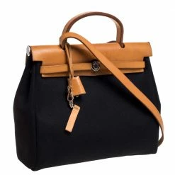 Hermes Hermès Black/Natural Canvas And Leather Herbag Zip 31 Bag For Women -Deals Hermes Store luxury women hermes used handbags p334966 007