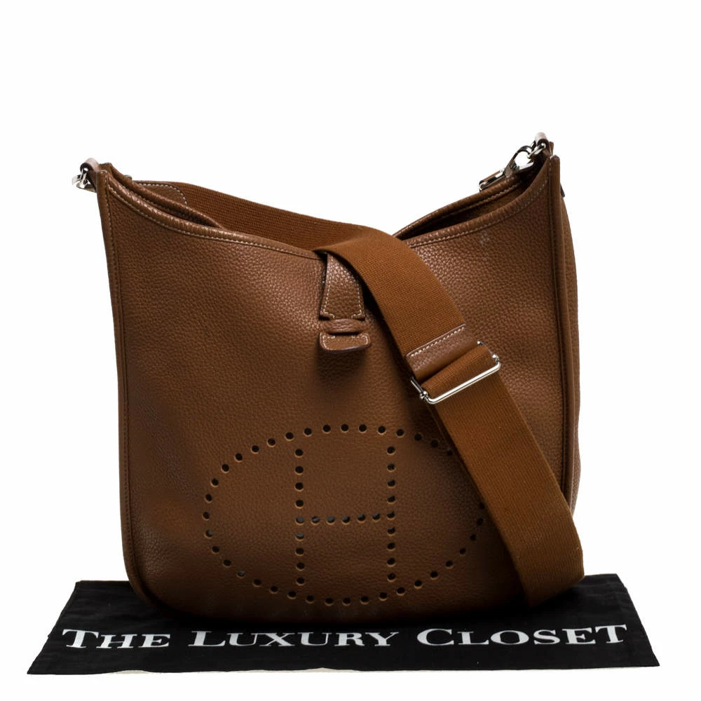 Hermes Gold Taurillon Clemence Leather Evelyne III GM Bag For Women 16 Hermes Gold Taurillon Clemence Leather Evelyne III GM Bag For Women - Image 14