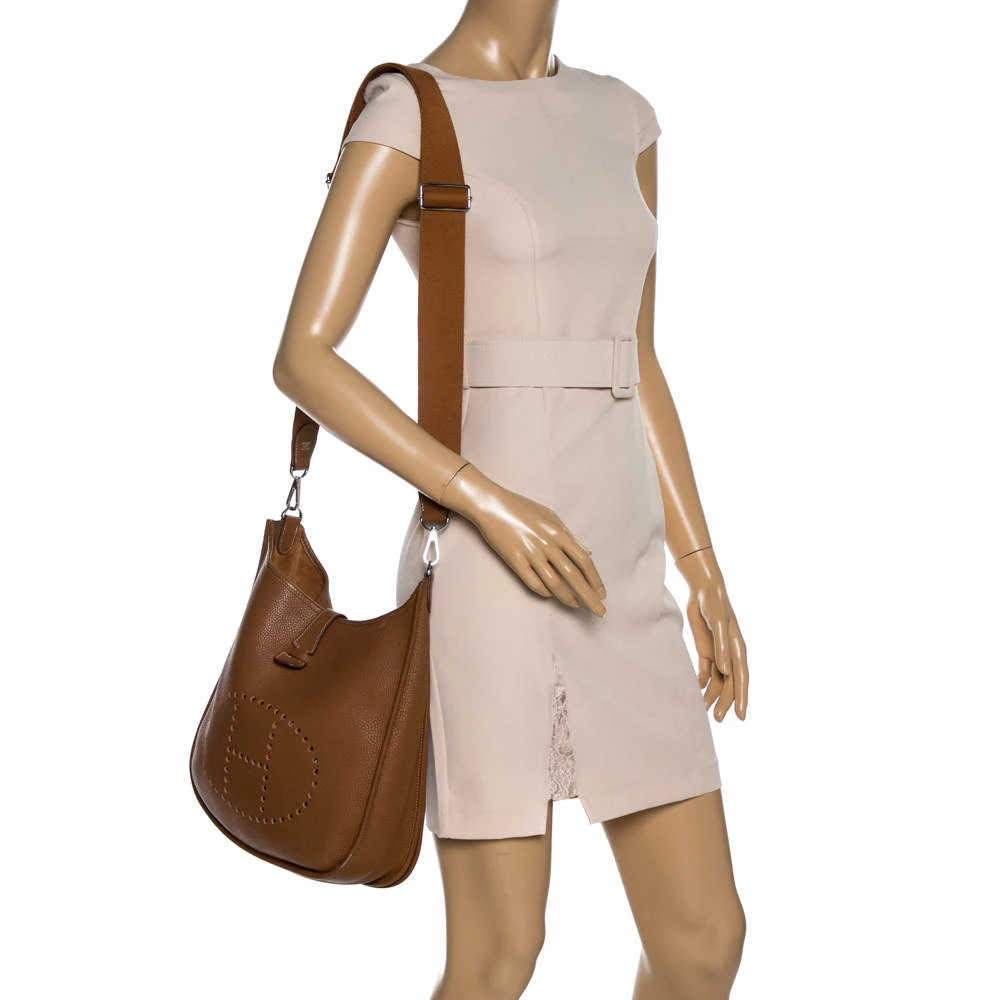 Hermes Gold Taurillon Clemence Leather Evelyne III GM Bag For Women 4 Hermes Gold Taurillon Clemence Leather Evelyne III GM Bag For Women - Image 2