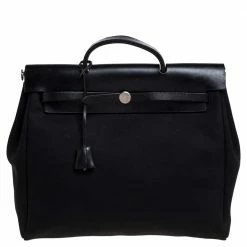 Hermes Black Canvas And Leather Herbag Zip 39 Bag For Women