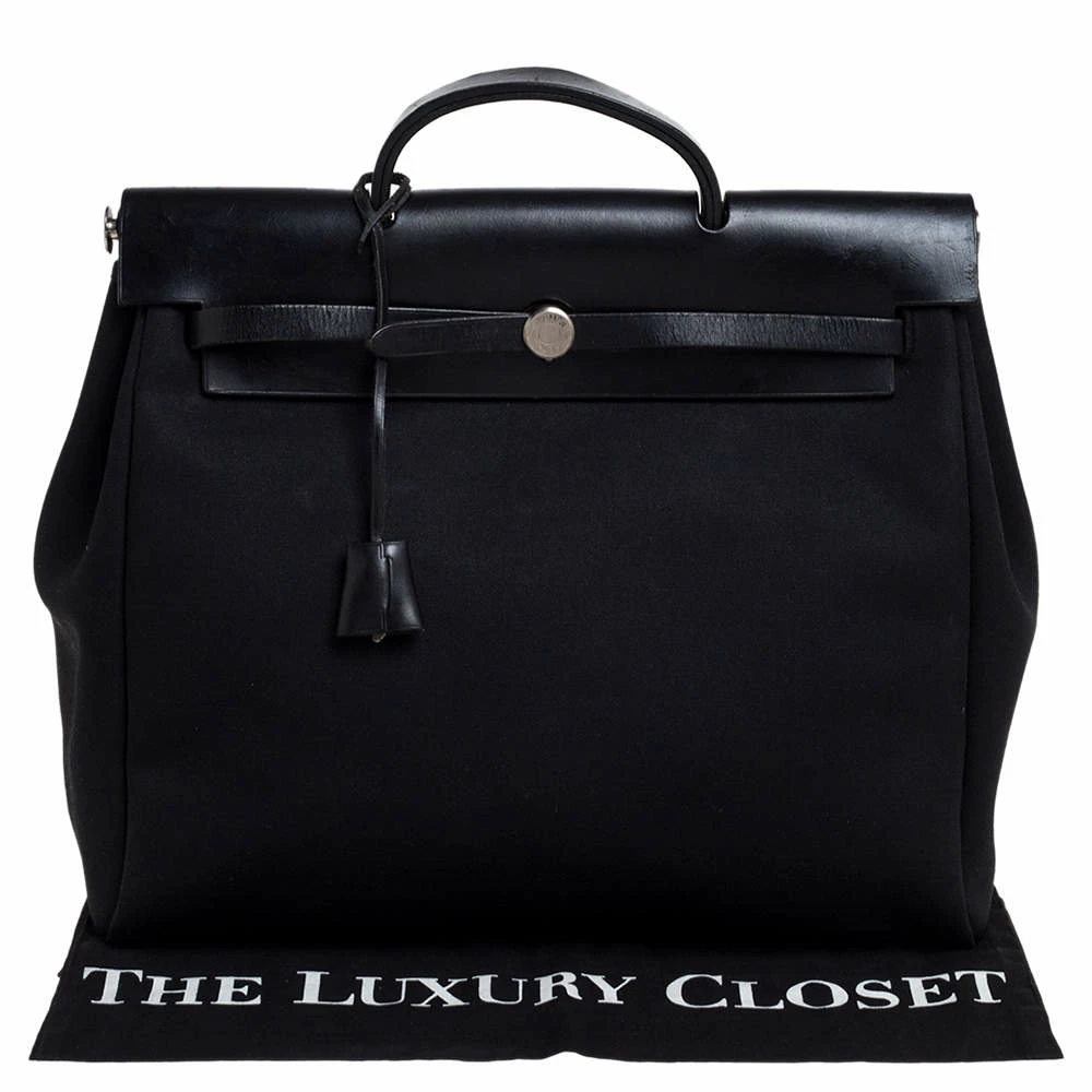 Hermes Black Canvas And Leather Herbag Zip 39 Bag For Women 12 Hermes Black Canvas And Leather Herbag Zip 39 Bag For Women - Image 10
