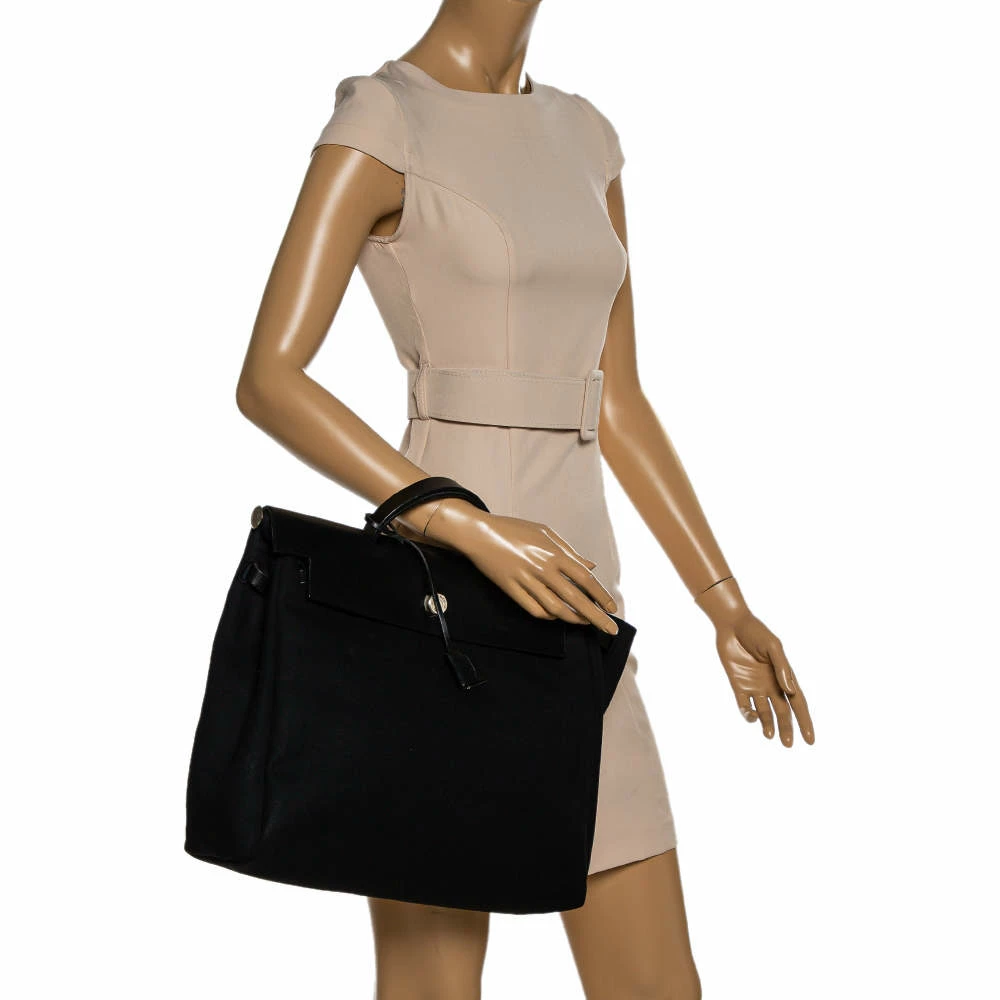 Hermes Black Canvas And Leather Herbag Zip 39 Bag For Women 4 Hermes Black Canvas And Leather Herbag Zip 39 Bag For Women - Image 2