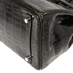 Hermes Ardoise Shiny Porosus Crocodile Palladium Hardware Birkin 30 Bag For Women -Deals Hermes Store luxury women hermes used handbags p340202 003