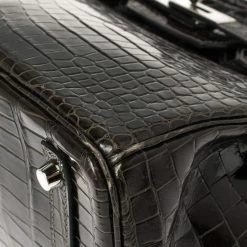 Hermes Ardoise Shiny Porosus Crocodile Palladium Hardware Birkin 30 Bag For Women -Deals Hermes Store luxury women hermes used handbags p340202 004