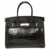 Hermes Ardoise Shiny Porosus Crocodile Palladium Hardware Birkin 30 Bag For Women