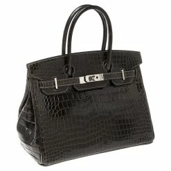 Hermes Ardoise Shiny Porosus Crocodile Palladium Hardware Birkin 30 Bag For Women -Deals Hermes Store luxury women hermes used handbags p340202 008