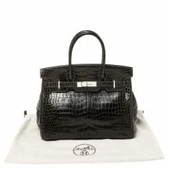 Hermes Ardoise Shiny Porosus Crocodile Palladium Hardware Birkin 30 Bag For Women -Deals Hermes Store luxury women hermes used handbags p340202 010