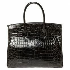 Hermes Ardoise Shiny Porosus Crocodile Palladium Hardware Birkin 30 Bag For Women -Deals Hermes Store luxury women hermes used handbags p340202 011