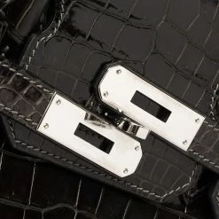 Hermes Ardoise Shiny Porosus Crocodile Palladium Hardware Birkin 30 Bag For Women -Deals Hermes Store luxury women hermes used handbags p340202 012