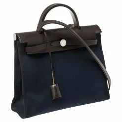 Hermes Navy Blue/Brown Canvas And Leather Herbag Zip 31 Bag For Women -Deals Hermes Store luxury women hermes used handbags p340479 006