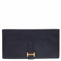 Hermes Black Leather Bearn Wallet For Women