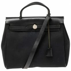 Hermes Hermès Black Canvas And Leather Herbag Zip 31 Bag For Women