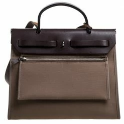 Hermes Khaki/Brown Canvas And Leather Herbag Zip 31 Bag For Women -Deals Hermes Store luxury women hermes used handbags p347277 013