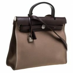 Hermes Khaki/Brown Canvas And Leather Herbag Zip 31 Bag For Women -Deals Hermes Store luxury women hermes used handbags p347277 014