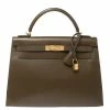 Hermes Lichen Tadelakt Leather Gold Hardware Kelly Sellier 32 Bag For Women