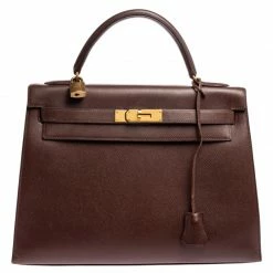 Hermes Chocolat Courchevel Leather Gold Hardware Kelly Sellier 32 Bag For Women