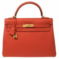 Hermes Rouge Pivoine Togo Leather Gold Hardware Kelly Retourne 32 Bag For Women