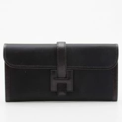 Hermes Black Satin Lizard Jige Clutch For Women