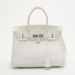 Hermes White Clemence Birkin 30 For Women