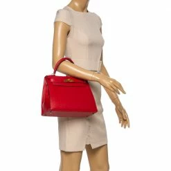 Hermes Rouge Casaque Epsom Leather Gold Hardware Kelly Sellier 28 Bag For Women -Deals Hermes Store luxury women hermes used handbags p356084 001