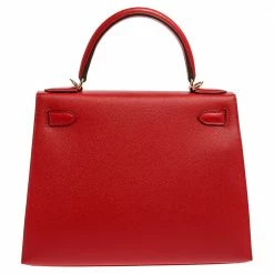 Hermes Rouge Casaque Epsom Leather Gold Hardware Kelly Sellier 28 Bag For Women -Deals Hermes Store luxury women hermes used handbags p356084 010