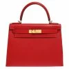 Hermes Rouge Casaque Epsom Leather Gold Hardware Kelly Sellier 28 Bag For Women