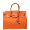 Hermes Orange Poppy Clemence Leather Palladium Hardware Birkin 35 Bag For Women -Deals Hermes Store luxury women hermes used handbags p356815 003