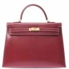 Hermes Burgundy Leather Kelly 35 Bag For Women