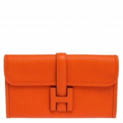 Hermes Orange Swift Leather Elan 29 Jige Clutch For Women