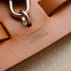 Hermes Tan Leather And Beige Toile Canvas Herbag For Women -Deals Hermes Store luxury women hermes used handbags p35840 0018
