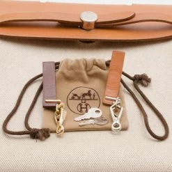 Hermes Tan Leather And Beige Toile Canvas Herbag For Women -Deals Hermes Store luxury women hermes used handbags p35840 0019