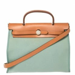 Hermes Barenia/Ciel Canvas And Leather Herbag Zip 31 Bag For Women