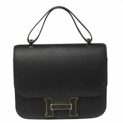 Hermes Black Sombrero Leather Gold Hardware Constance Cartable 29 Bag For Women