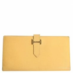 Hermes Yellow Epsom Leather Bearn Classic Wallet For Women