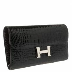 Hermes Black Shine Alligator Palladium Hardware Constance Wallet For Women -Deals Hermes Store luxury women hermes used handbags p361920 004