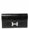 Hermes Black Shine Alligator Palladium Hardware Constance Wallet For Women -Deals Hermes Store luxury women hermes used handbags p361920 005
