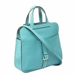 Hermes Blue Saint-Cyr Clemence Leather Palladium Hardware Halzan 31 Bag For Women -Deals Hermes Store luxury women hermes used handbags p365163 005
