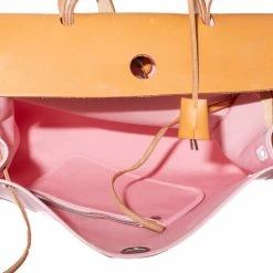 Hermes Pink & Brown Canvas & Leather Herbag 39 Bag For Women -Deals Hermes Store luxury women hermes used handbags p366035 004