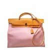 Hermes Pink & Brown Canvas & Leather Herbag 39 Bag For Women -Deals Hermes Store luxury women hermes used handbags p366035 005