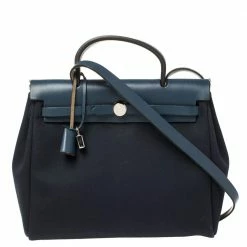 Hermes Blue Marine/Saphir Canvas And Leather Herbag Zip 31 Bag For Women